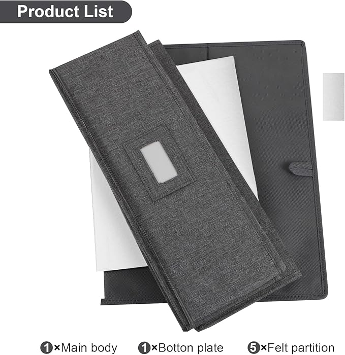 popoly Platter Storage Case, China Storage Containers Hard Shell 17" x 13" x 6", 5 Felt Dividers Included, Structured Top and Stackable (Linen Grey)