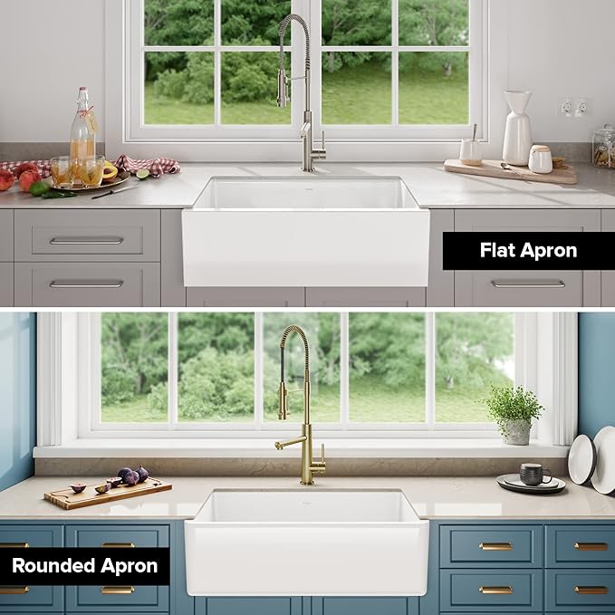 KRAUS KFR1-33GWH Turino Reversible 33-inch Fireclay Farmhouse Flat Apron Front Single Bowl Kitchen Sink with Bottom Grid in Gloss White