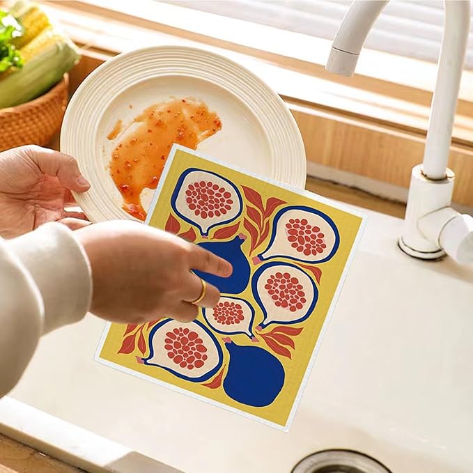 LARTSFRO Swedish Dishcloths for Kitchen, Papaya Reusable Paper Towels Washable, Summer Lemon Pineapple Swedish DishCloths for Friut, 4 Pack Dish Towels for Kitchen