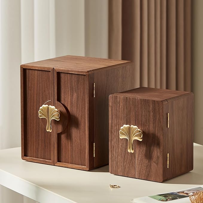 Wooden Jewelry Box 5 Layer Black Walnut Large Jewelry Organizer with Brass Handle for Necklaces Rings Earrings Watches Storage, Valentines Day Gifts for Her(7.9x8.7x10.0inches)