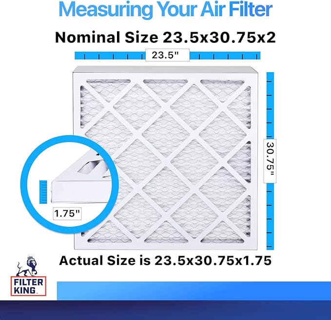 Filter King 23.5x30.75x2 Air Filter | 6-PACK | MERV 8 HVAC Pleated A/C Furnace Filters | MADE IN USA | Actual Size: 23.5 x 30.75 x 1.75"