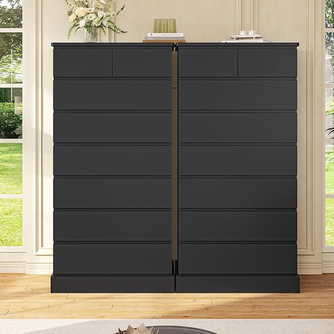DICTAC Black Tall Dresser for Bedroom with 8 Drawers, 59.6" Tall Dressers & Chests of Drawers, Modern Wood Closet Organizer and Storage Cabinet, Large Vertical Dresser for Bedroom, Closet, Hallway