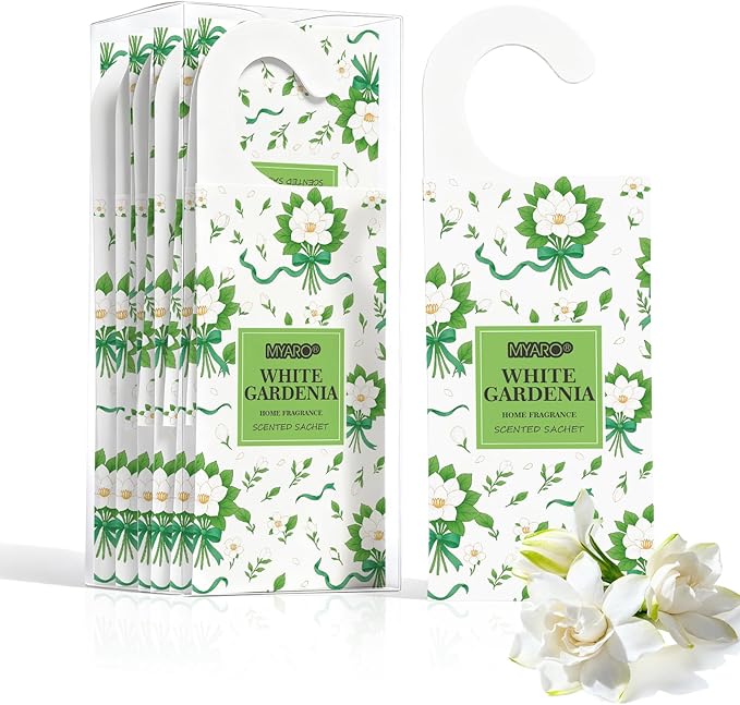 MYARO Large Hanging Sachets Scented for Home 12 Pcs Potpourri Bags Long Lasting Air Freshener for Closet Drawer Car House (White Gardenia)