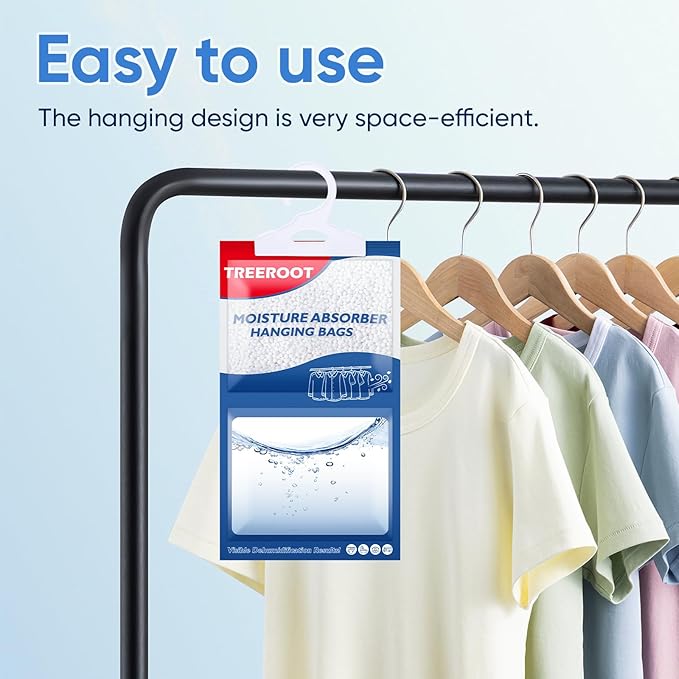 24 Pack Moisture Absorbers for Closet, 6.4OZ Hanging Closet Dehumidifier Bags, Hanging Humidity Absorber in Wardrobes, Kitchens and Bathrooms