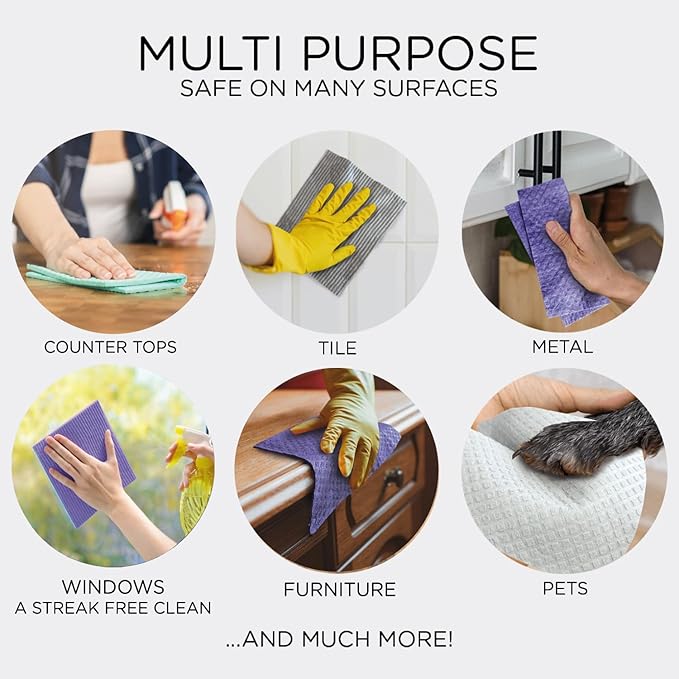 LOLA Swedish Dishcloths for Kitchen 20 Sheets, Biodegradable & Compostable Reusable Paper Towel Cleaning Cloths Zero Waste No Odor Washing Dishes Ultra Absorbent Cellulose Sponge Towel Made in Germany