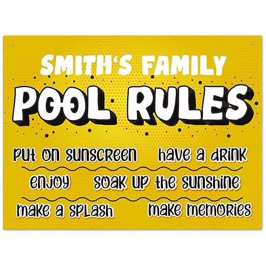 Custom Pool Sign, Pool Rules Put On Sunscreen for Pool Décor Sign, 18x24 Inches, Rust Free .063 Aluminum, Fade Resistant, Made in USA by Sigo Signs