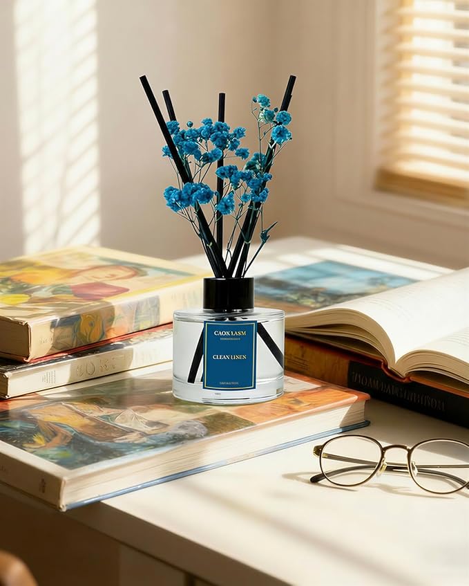 Reed Diffuser Set-Clean Linen Scent Fragrance Oil Diffuser with 6 Reed Sticks | Home & Bedroom Bathroom Decor,3.38 fl oz (100ml) (Clean Linen)