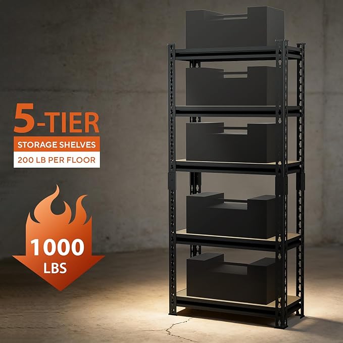 CXDMB Heavy Duty 60" H Garage Shelving Unit, 5 Tier Adjustable Metal Storage Rack, 1000 LBS Capacity, for Warehouse, Pantry, Closet, Kitchen