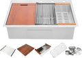 33” x 22” Workstation Topmount/Drop-in Stainless Steel Sink, 16-Gauge Bowl 15mm Radius, Accessories Includes Bottom Protective Grid, Dish Rack, Colander, Strainer & Cutting Board