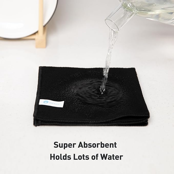 WEAWE Black Microfiber Cleaning Cloth 13"x13", Ultra Soft Absorbent Microfiber Cleaning Rags for Housekeeping Cleaning Supplies, Lint Free Reusable Cleaning Cloths for House Washable, Pack of 12
