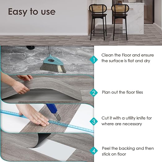 MULGREAT Peel and Stick Floor Tile, 54 Sq.Ft Self Adhesive Vinyl Flooring Plank, 36 Pieces Waterproof Heavy Duty Wood Grain Tiles, 36"x6" DIY Planks for Laundry Kitchen Apartment Home, Soft Grey