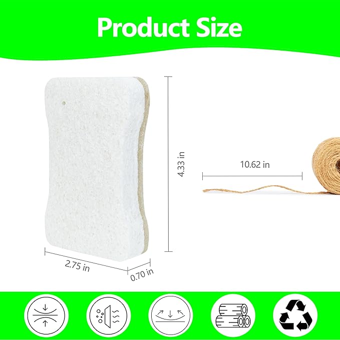 SCHCHNCH Organic Compostable Biodegradable Cellulose Sponges for Cleaning Kitchen Dishes/Sink/Pot/Potato, 10 Pack