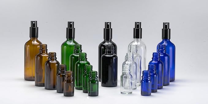 YIZHAO Black Glass Spray Bottles 2oz, with Small Fine Mist Spray, Metal Cap, Refillable for Essential Oil,Travel,Cleaning,Perfume,Aromatherapy,Makeup – 6 Pcs