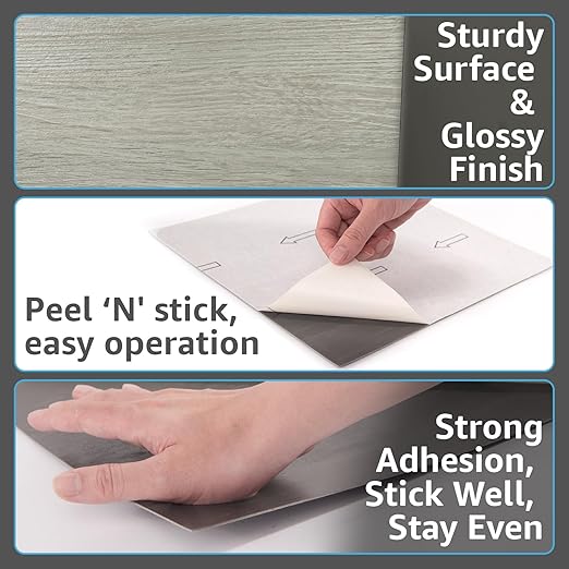 Art3d Peel and Stick Vinyl Floor Tiles 30-Pack 12 x 12 inch, Self Adhesive Waterproof Flooring Wood Planks for Kitchen, Dining Room, Bedrooms, Cover 30 Sq. Ft, White-Washed Oak