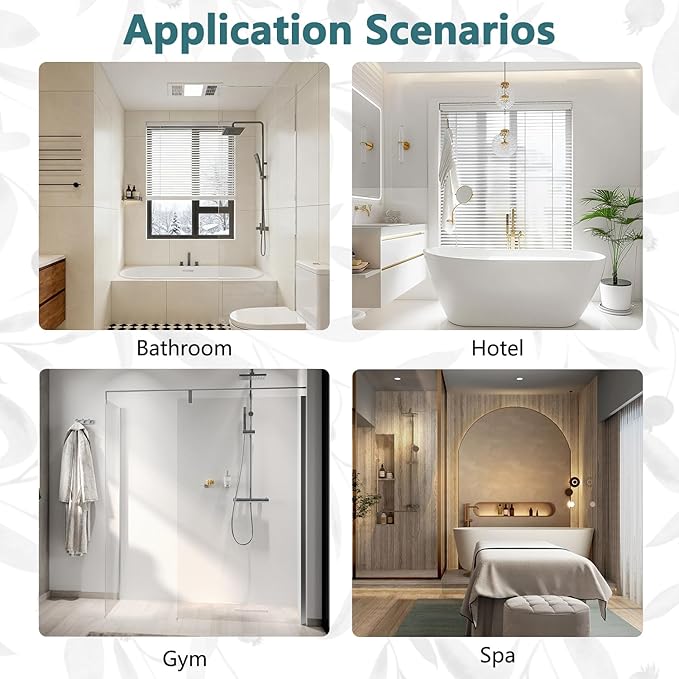 TQUQOBU No Hook Grey Leaves Shower Curtain and Liner Set, Modern Botanical Aesthetic Hotel Style Waterproof Fabric Shower Curtain with See Through Top Window, Machine Washable, 71x74 Inch