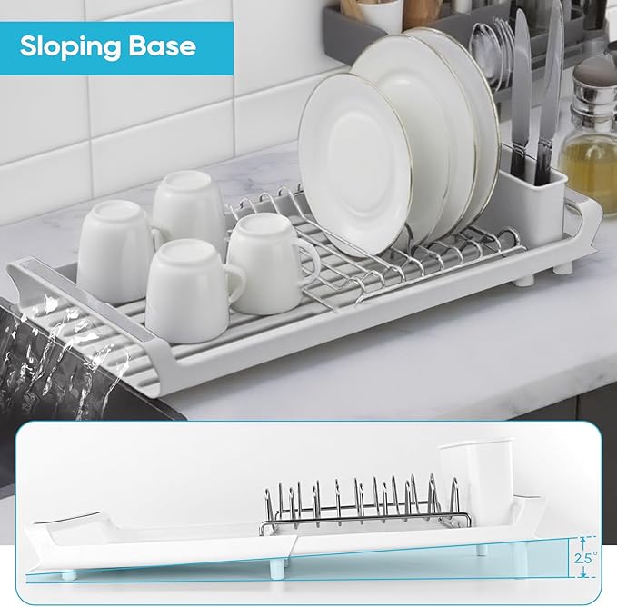 Small Expandable Dish Drying Rack – Compact & Space-Saving – No Spout, No Leaks – Durable, Rust Resistant & Easy to Clean – Ideal for Kitchens, Apartments & RVs – Extend 10.9 to 18.6 inches (White)