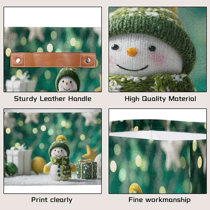 Storage Baskets Bin, Christmas Winter Snowman Collapsible Canvas Fabric Storage Bin Decorative Baskets Toy Organizer Rectangle Storage Boxes with Handles for Home Shelves Nursery, J-013