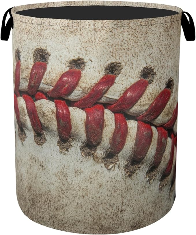 Retro Baseball Laundry Basket with Handles - Extra Large Foldable Hamper for Bathroom/Laundry/Bedroom/Dorm, Washable Fabric Storage Bin