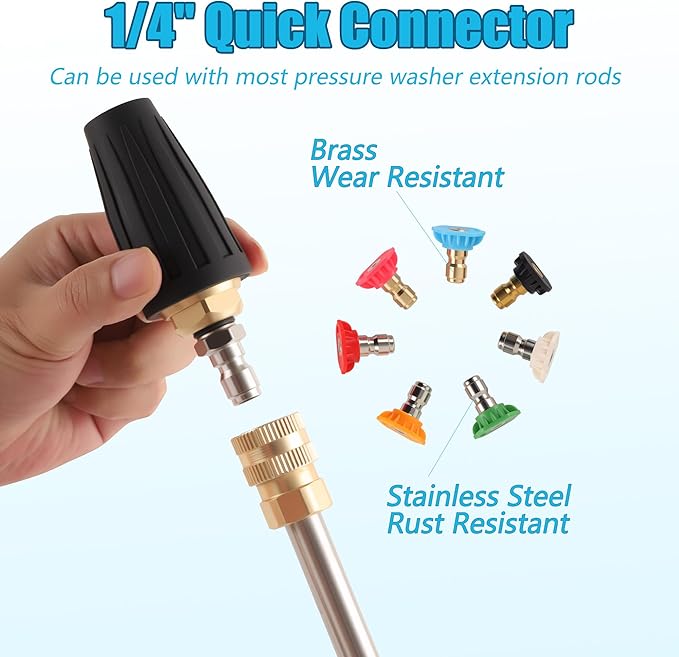 AutoViteX Pressure Washer Tips Turbo Nozzle 4000 PSI with 7 Pieces Spray Tips, 4.0 GPM 4.0 Orifice, 1/4" Quick Connect for Concrete, Cleaning Brick and Vinal Surfaces