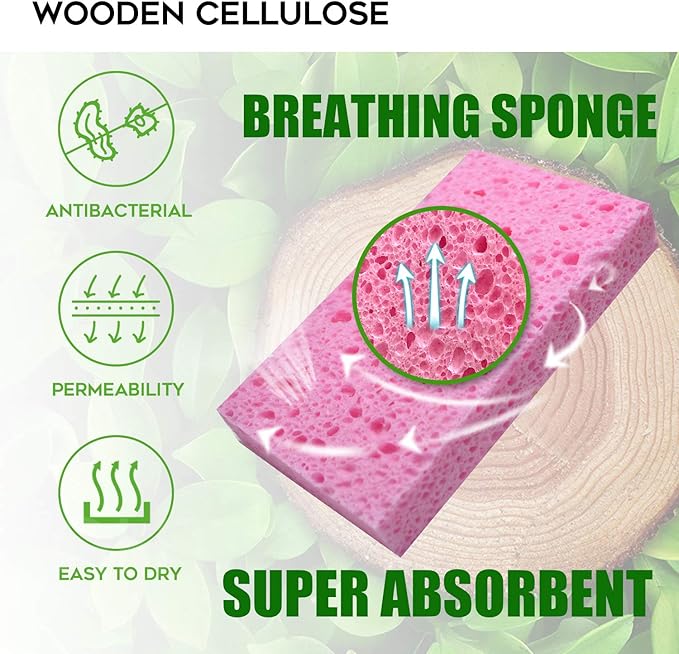 PANYEE Cleaning Scrub Colored Sponge,Non-Scratch Kitchen Cellulose Dishwashing Sponge,16Pack Biodegradable Natural Sponge