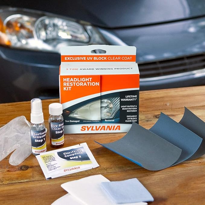 SYLVANIA Headlight Restoration Kit - Long-Lasting Headlight Repair Kit for Restoring to Like-New Condition - Surface Activator, Exclusive UV Coating, Clarifying Compound & More - No Tools Required
