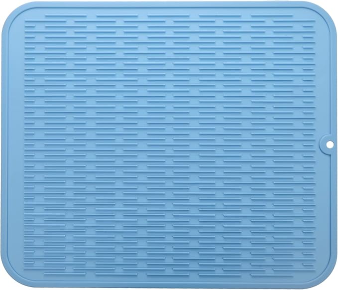 MicoYang Silicone Dish Drying Mat for Multiple Usage,Easy clean,Eco-friendly,Heat-resistant Silicone Mat for Kitchen Counter or Sink,Refrigerator or Drawer Liner Light Blue 2XL 24 inches x 18 inches