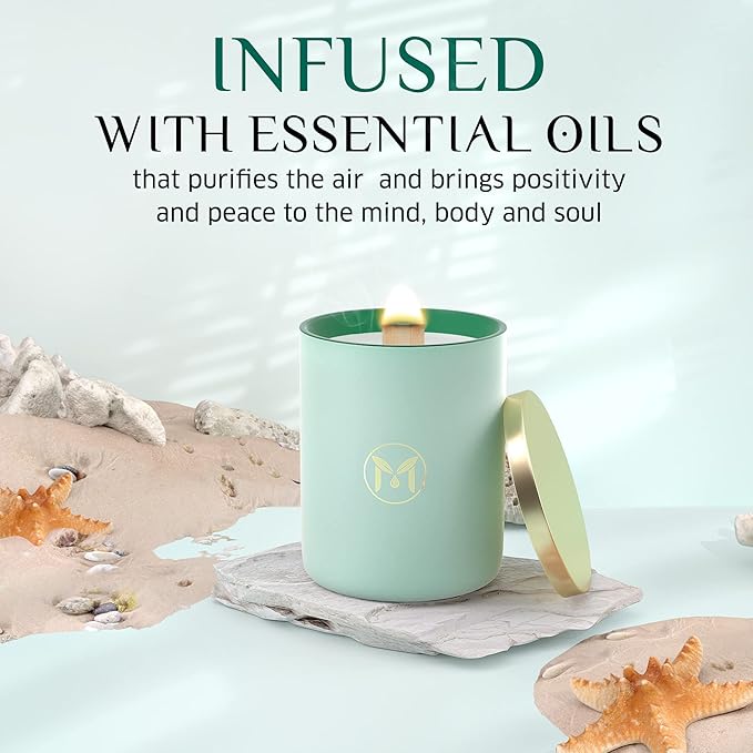 MyrrhUSA Ocean Breeze Scented Candle – 15 oz Natural Soy Wax with Crackling Wooden Wick & Essential Oils | 80 Hour Burn | Luxury Aromatherapy Candle for Relaxation, Home Décor, Living Room & Bathroom