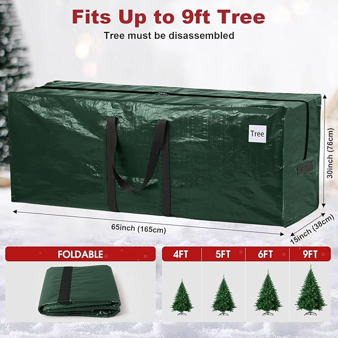 Christmas Tree Storage Bag, Christmas Tree Bag Fits Up to 9 Ft Artificial Xmas Trees, Heavy Duty Material, Waterproof & Dual Zippers Christmas Tree Box for Trees, Decorations (Green)