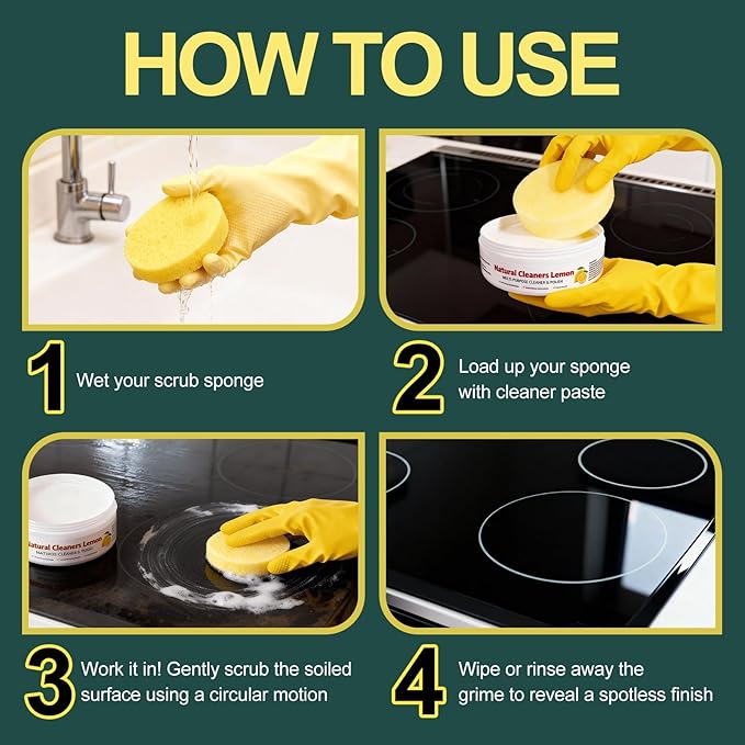 FAVIRZCE All Purpose Cleaner and Polish Paste - Glass Oven & Stove Top Cleaner for Kitchen Burnt Pans Cooktops Sinks Tile & White Shoes - Natural Multi Surface Grease Marker & Hard Water Stain