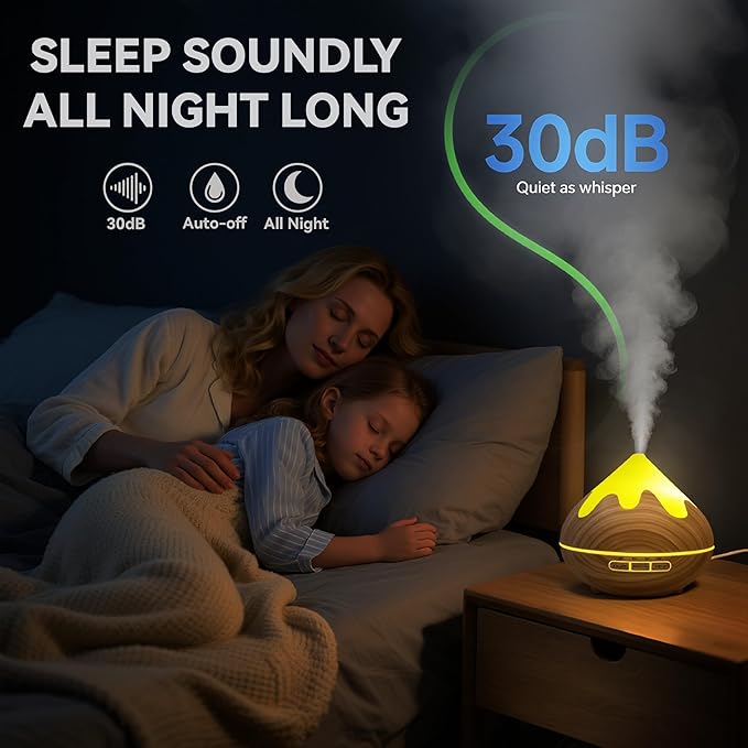 Essential Oil Diffuser for Home 500ML, Ultrasonic Large Diffuser Oil Machine with Remote Control, Aromatherapy Diffusers for Home Office Room, Aroma Diffuser with 14 Color LED & 2 Mist Mode, Brown