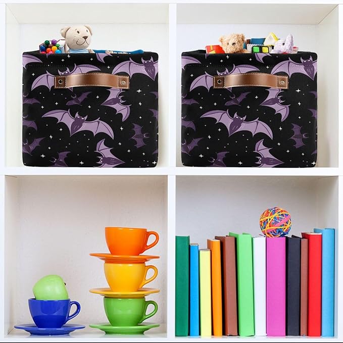 ALAZA Halloween Star Bat Black Foldable Storage Box Storage Basket Organizer Bins with Handles for Shelf Closet Living Room Bedroom Home Office 2 Pack