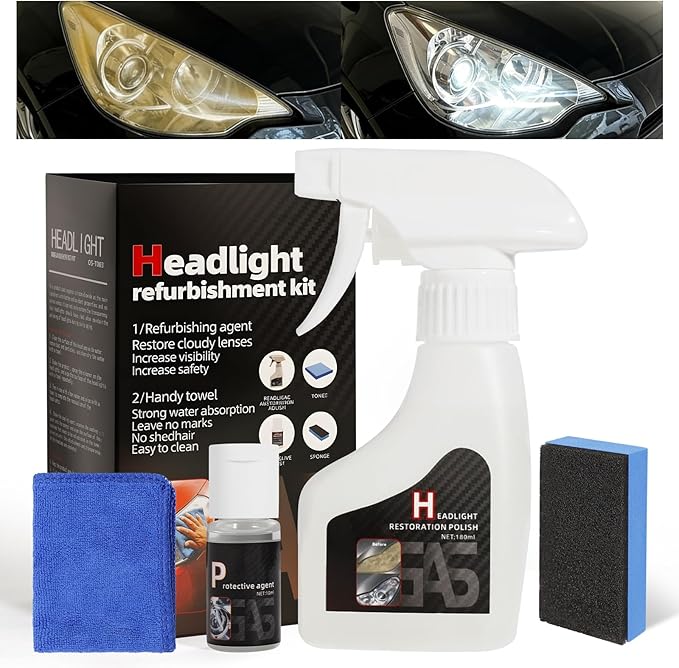 FAVIRZCE Car Headlight Restoration Kit: Cleaner Restore Headlamp Clear from Yellowing & Oxidation in Minutes Waterproof Gloss Finish - Restoration Fluid Kit for Automotive Trucks RVs Motorcycles
