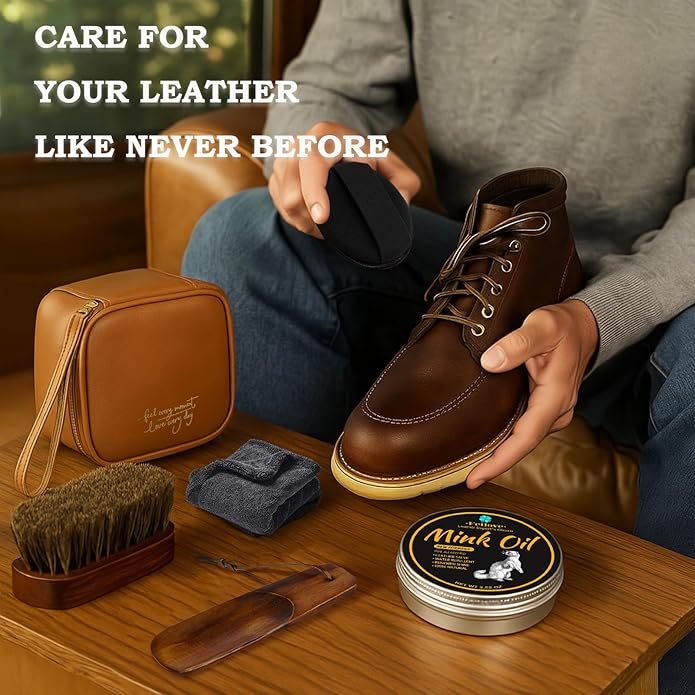 Feilove 4-in-1 Mink Oil Leather Conditioner and Cleaner 3.52 oz - Premium Waterproof Formula for Boots and Shoes