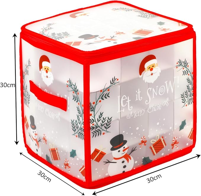 Pwsap 64 Christmas Ornament Storage Box with Handles, Santa Claus Storage Containers Organizer Bag with Dividers, Ultimate Organizer for 3In Xmas Ornaments, Seasons Balls, Holiday Decoration