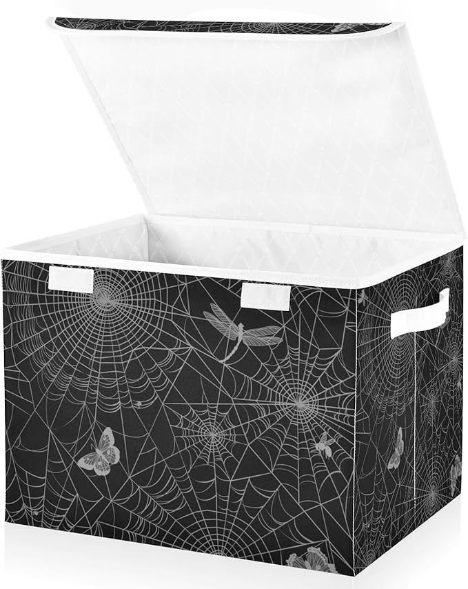 Halloween Baskets Collapsible Storage Bins with Lids, Spiderweb Butterfly Dragonfly Storage Boxes Clothes Baskets for Organizing