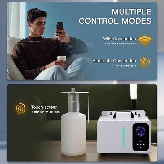 Waterless Diffuser Large 2000 ML, HVAC Scent Machine APP & WIFI & Touch Screen Control 7500 Sq.Ft Coverage, Aromatherapy Diffusers, Essential Oil Level Monitoring for Whole House & Hotel & Mall