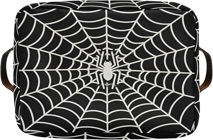 ALAZA Funny Spider Web Halloween Black Foldable Storage Box Storage Basket Organizer Bins with Handles for Shelf Closet Living Room Bedroom Home Office 2 Pack