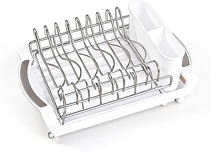 Dish Drying Rack Compact Expandable - A Space-Saving, Stainless Steel, Rust-Resistant Dish Drainer for Kitchen and Apartment Countertops/Sink Cabinets, Extendable from 11.42 to 19.9 inches (White)