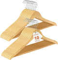 HOUSE DAY Premium Wooden Coat Hangers 10 Pack, Heavy Duty Solid Wood Clothes Hangers with 360° Swivel Hook & Pant Bar for Jackets, Dress, Shirts, Natural Wood Suit Hanger for Closet Organizer