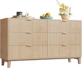 WLIVE Fluted Dresser for Bedroom with 6 Drawers, 54" Wide Wood Dresser with Metal Handles, TV Stand for 65 inch TV, Mid Century Modern Chest of Drawers for Living Room, Hallway, Closet, Natural Oak