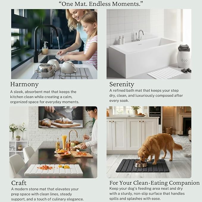 DrySwift Large Stone Drying Mat for Kitchen Counter | Premium Diatomaceous Earth Coaster Set for Dishes | Non-Slip Kitchen Sink Mat | Fast-Absorbing, Eco-Friendly | 23" x 15.5" (Light Grey)