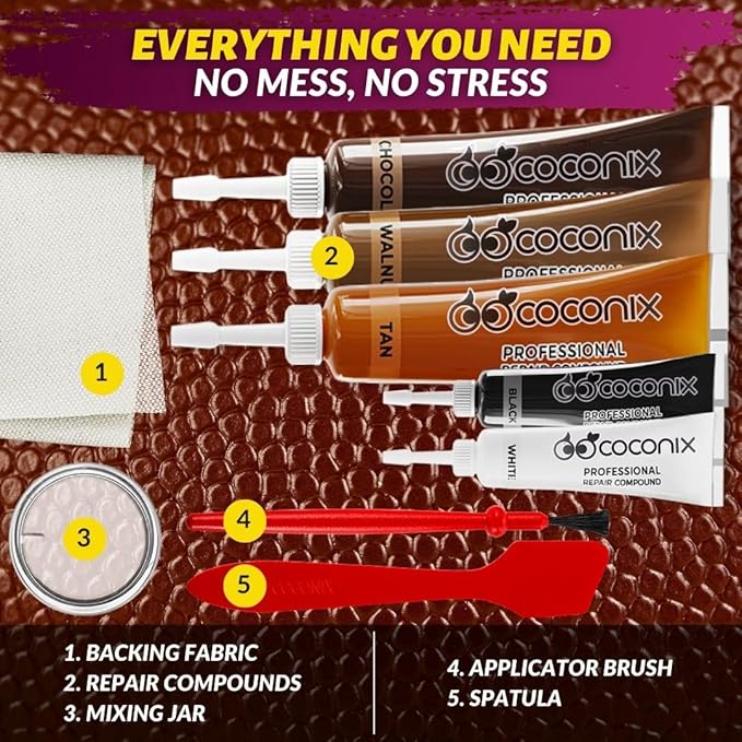 COCONIX Leather & Vinyl Repair Kit - Brown & Shades | Fix Tears, Holes, Scratches, and Peeling on Leather and Vinyl Furniture, Car Seats, and Jackets | Easy Application with Customizable Colors