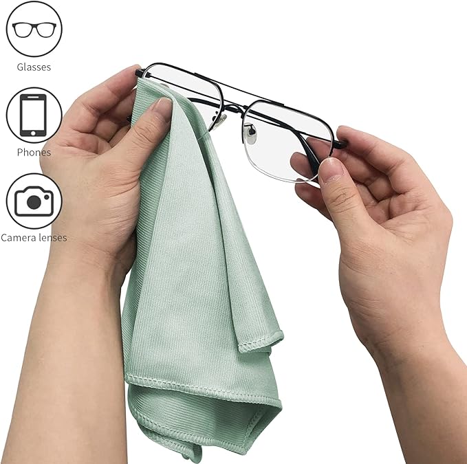 Puomue 10 Pack Microfiber Glass Cleaning Cloth, 10.8Inch X 13.8 Inch, Lint Free Quickly Clean Windows, Mirrors, Glasses, Phone Screens, Camera Lenses (Green)