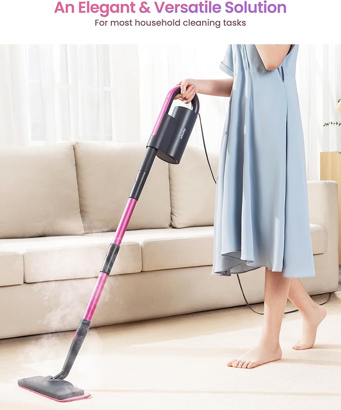 Schenley 19-in-1 Steam Mop Dual-Rod Design with Detachable Handheld Steamer for Walls, Grouts, Hard Floors, Tiles, includes Multi-purpose Accessories, Washable Microfiber Pads and Disposable Pads