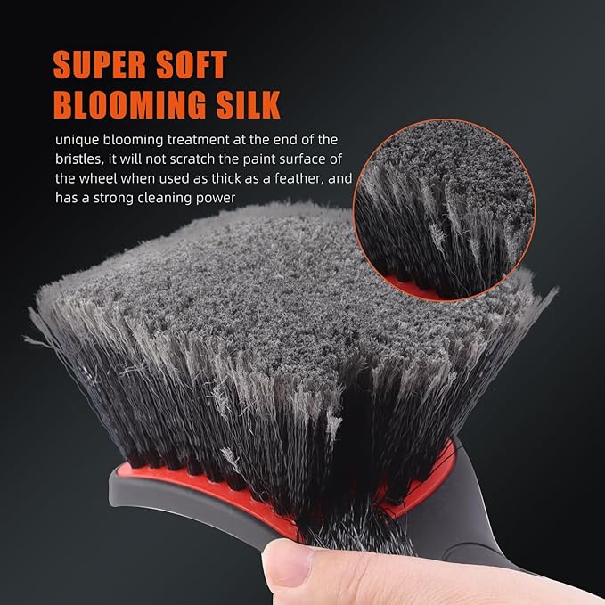 Wheel Face Brush,2Pcs Wheel Brush, Carpet Cleaning Brush,Stiff Synthetic Bristles,Ergonomic Design Handle, Scrub Brush for Floor Mats,Car Wheel Hub Cleaning,Car Interior,Home Soft Flagged-Tip Bristles