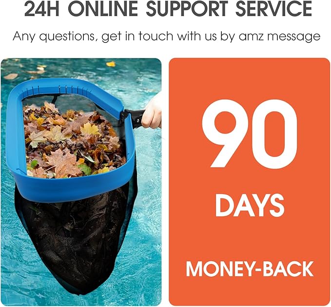 Upgraded Full Double Layer Pool Net Rake,17.5'' - Outer Heavy Duty Self-Repair Net & Inner Fine Mesh Net for Particle Debris, Above Ground & In-ground Swimming Pools, No Poles