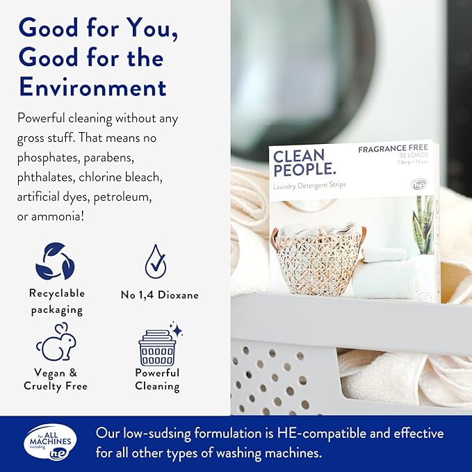 The Clean People Laundry Detergent Sheets - Laundry Soap - Ultra Concentrated, Recyclable Packaging, Stain Fighting - Sweet Petals & Vanilla, 192 Pack