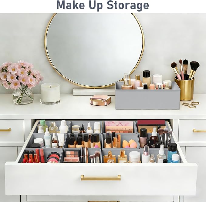 DIMJ Drawer Organizer Clothes, 30 Pack Dresser Organizer, Foldable Closet Organizers and Storage, Fabric Dresser Bins, Drawer Dividers for Nursery, Baby Clothes, Underwears, Sock,Gray