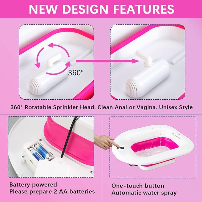 IRWPITW Sitz Bath, Electric Sitz Bath for Toilet Seat, Sitz Bath for Hemorrhoids, Postpartum Care Tub for Women, Hip Bath Bowl, Sits Bath Salts Soak Pan, Yoni Vagina Wash Basin, Collapsible, Red