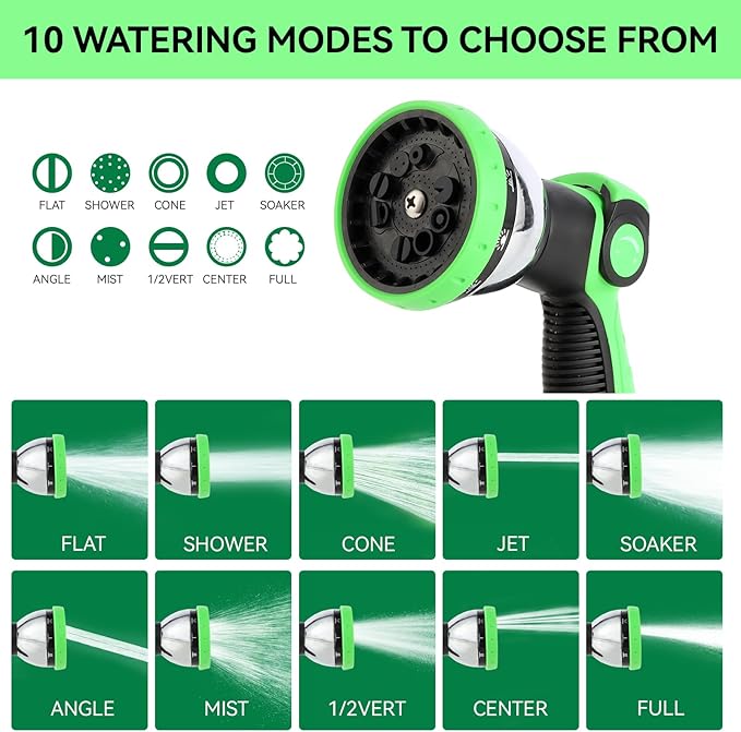 AnyEasy Garden Water Hose Nozzle Metal Heavy Duty Sprayer Thumb Control with 10 Spray Modes Suitable for Watering Plants, Iawn and Garden, Car Washing, Cleaning, Showering Pets and Outdoor Fun, Green
